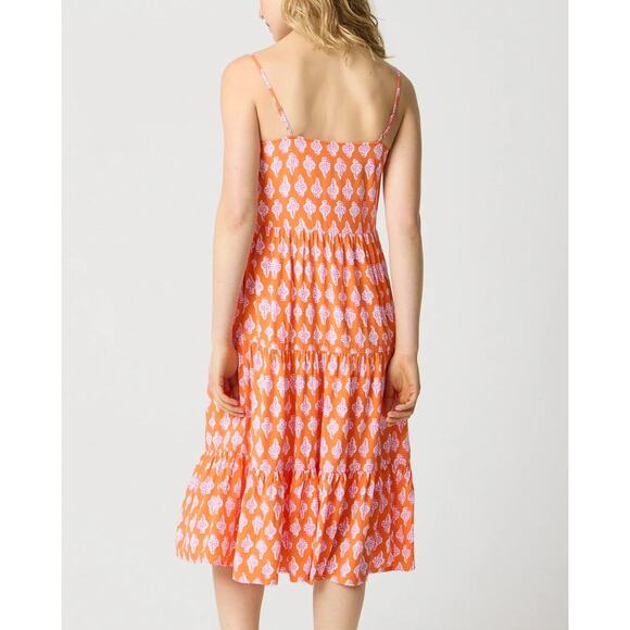 J. Crew Strappy Tiered Midi Sundress in Bold Orange Pink 00 - Picture 2 of 9